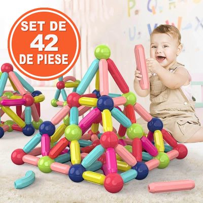 Set de blocuri magnetice de construcție pentru copii (42 de piese) | SUPERBLOCK