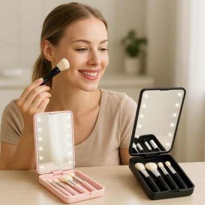 Set mini de pensule cu oglindă LED | GLOBRISTIC